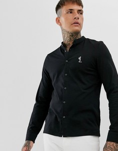 Черная приталенная трикотажная рубашка с воротником на пуговицах Religion-Черный