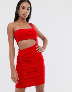 Красное платье мини на одно плечо с вырезом и сборками Fashionkilla-Красный