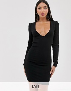 Черное платье мини с глубоким вырезом Fashionkilla Tall-Черный