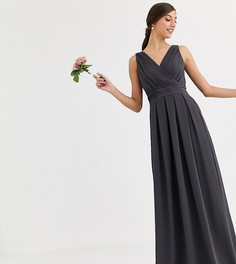 Серое платье макси с атласным бантом на спине TFNC Tall Bridesmaid-Серый