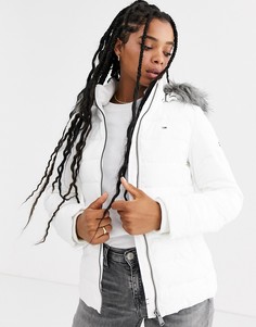 Дутая куртка с искусственным мехом на капюшоне Tommy Jeans-Белый