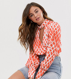 Блузка с глубоким вырезом и геометрическим принтом Skylar Rose-Оранжевый