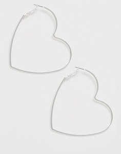 Серебристые большие серьги-кольца в форме сердца Glamorous-Серебряный