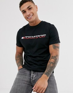 Черная футболка с логотипом на груди Tommy Sport-Черный