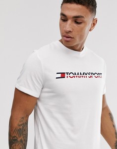 Белая футболка с логотипом на груди Tommy Sport-Белый