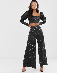 Широкие брюки с цветочным принтом из комплекта House Of Stars-Черный
