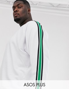 Белый oversize-свитшот с трикотажными полосками и вставкой в рубчик ASOS DESIGN Plus