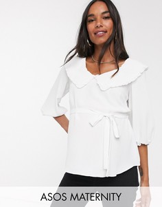 Блузка с воротником-оборкой ASOS DESIGN Maternity-Белый