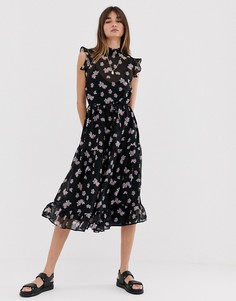 Платье макси без рукавов с цветочным принтом Levete Room-Черный цвет