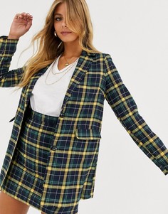 Темно-синий длинный блейзер в клетку Heartbreak