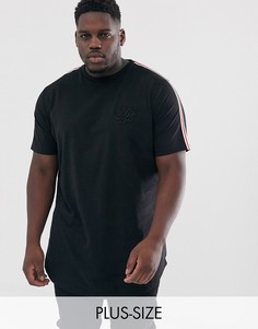 Черная футболка с лентой на рукавах и закругленным краем Duke king size-Черный