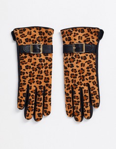 Черные кожаные перчатки с леопардовым принтом Barneys Originals-Мульти