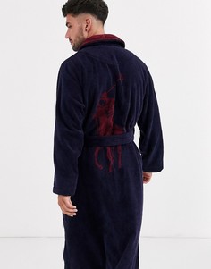 Сине-бордовый халат с принтом логотипа на спине Polo Ralph Lauren-Темно-синий
