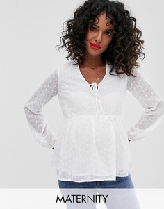 Белая блузка с длинными рукавами и баской New Look Maternity-Белый