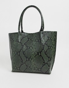 Зеленая большая сумка-тоут со змеиным рисунком Glamorous-Зеленый