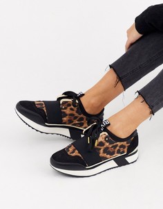 Кроссовки черного цвета с леопардовым принтом River Island-Черный
