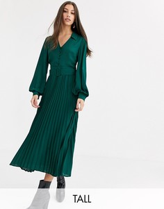Платье-рубашка со складками Fashion Union Tall-Зеленый