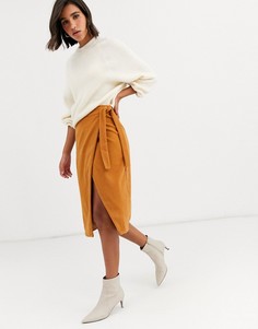 Шерстяная юбка миди с запахом Y.A.S-Коричневый цвет