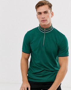 Трикотажная футболка-поло с контрастной отделкой Selected Homme-Зеленый