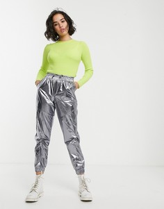 Брюки карго серебристого цвета с эффектом металлик Bershka-Серебряный