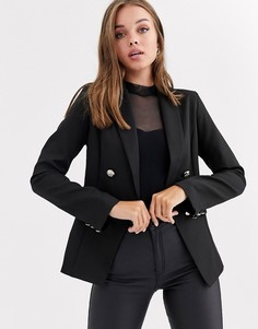 Черный двубортный пиджак New Look