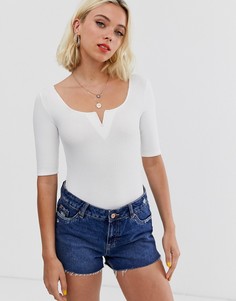 Боди цвета слоновой кости с рукавами длиной до локтя Miss Selfridge-Кремовый