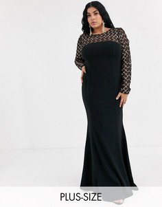 Черное платье макси с пайетками Goddiva Plus-Черный
