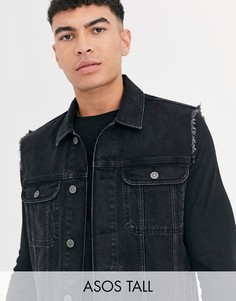 Черная джинсовая куртка без рукавов ASOS DESIGN Tall-Черный