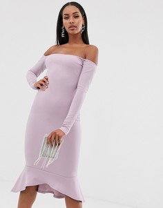 Сиреневое облегающее платье миди с годе Missguided-Фиолетовый
