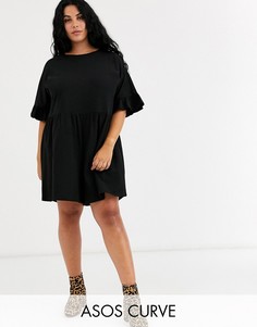 Свободный ромпер с оборками на рукавах ASOS DESIGN Curve-Черный