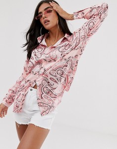 Розовая атласная рубашка с принтом пейсли Missguided-Мульти