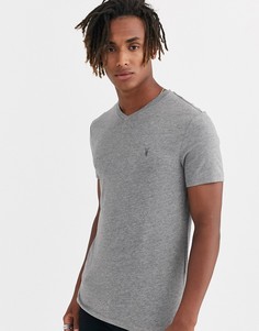 Серая меланжевая футболка с V-образным вырезом и логотипом AllSaints Tonic-Серый