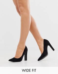 Черные туфли на каблуке из искусственной замши с острым носком New Look-Черный