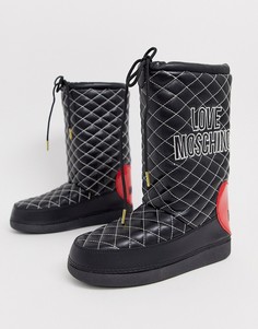 Зимние сапоги с контрастными строчками и логотипом Love Moschino-Черный