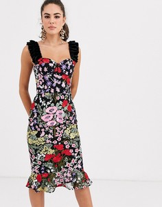 Платье-футляр миди с вышивкой Bronx & Banco alicia-Мульти