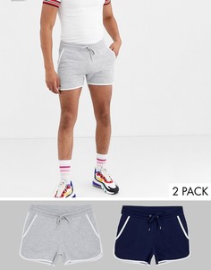 Набор из 2 трикотажных шорт для бега (темно-синие/серые меланжевые) ASOS DESIGN-Мульти
