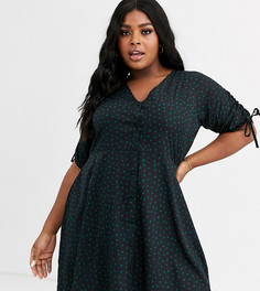 Чайное платье мини в горошек с завязками на рукавах Wednesdays Girl Curve-Черный