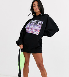 Свободное платье-худи с принтом на груди Missguided Petite-Черный