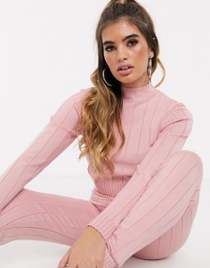 Розовый свитер в рубчик Missguided