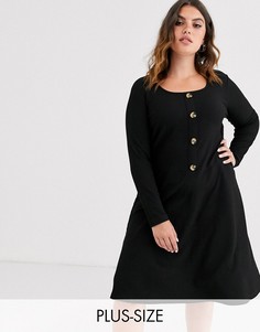Короткое приталенное платье в рубчик Only curve-Черный