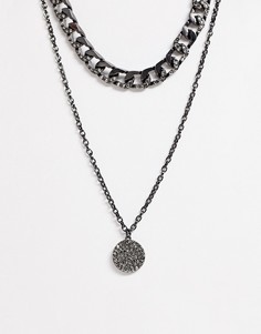 Темно-серое ожерелье в два ряда из цепочек со стразами ASOS DESIGN-Серый
