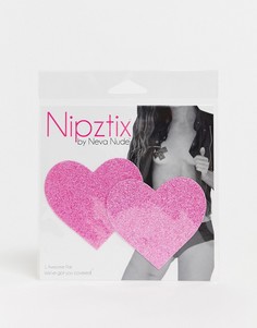 Розовые блестящие наклейки на соски в виде сердец Nipztix By Neva Nude-Розовый