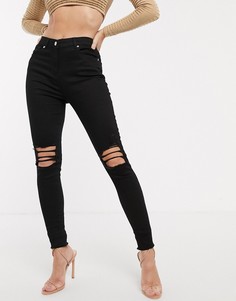 Черные джинсы скинни с рваными коленями Parisian-Черный