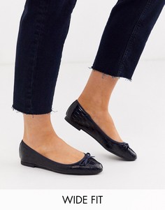 Синие балетки с крокодиловым узором New Look Wide Fit-Синий