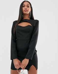 Черное платье мини с длинными рукавами и вырезом Missguided-Черный