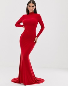 Красное платье макси с длинными рукавами и открытой спиной Club L-Красный