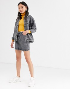 Джинсовая мини-юбка с эффектом кислотной стирки Only-Серый