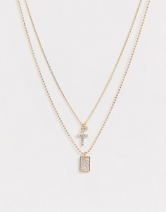 Ярусное золотистое ожерелье с фианитами и подвесками ASOS DESIGN-Золотой