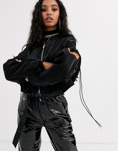 Атласный свободный бомбер с логотипом Sixth June-Черный