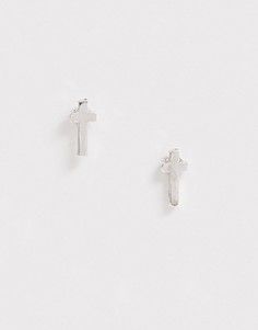 Серебристые серьги-гвоздики с крестом Icon Brand-Серебряный